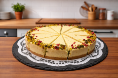 Pistáciový cheesecake (krájeno na 14 dílů)