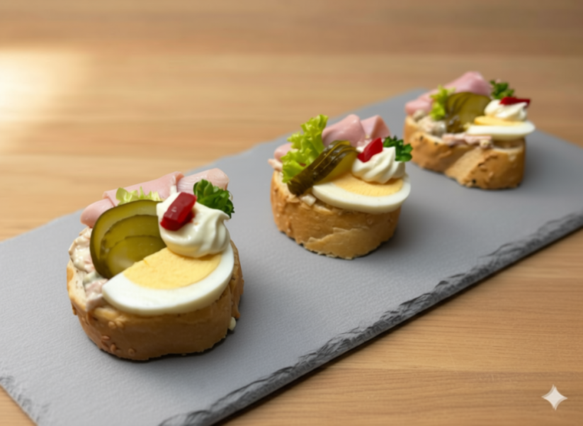 Mini chlebíčky šunka, vejce na paříži 900g (15 ks)