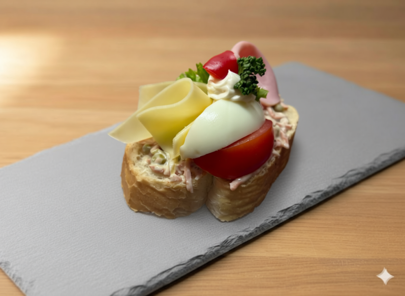 Pařížské chlebíčky šunka, sýr a vejce 1500g (10 ks)