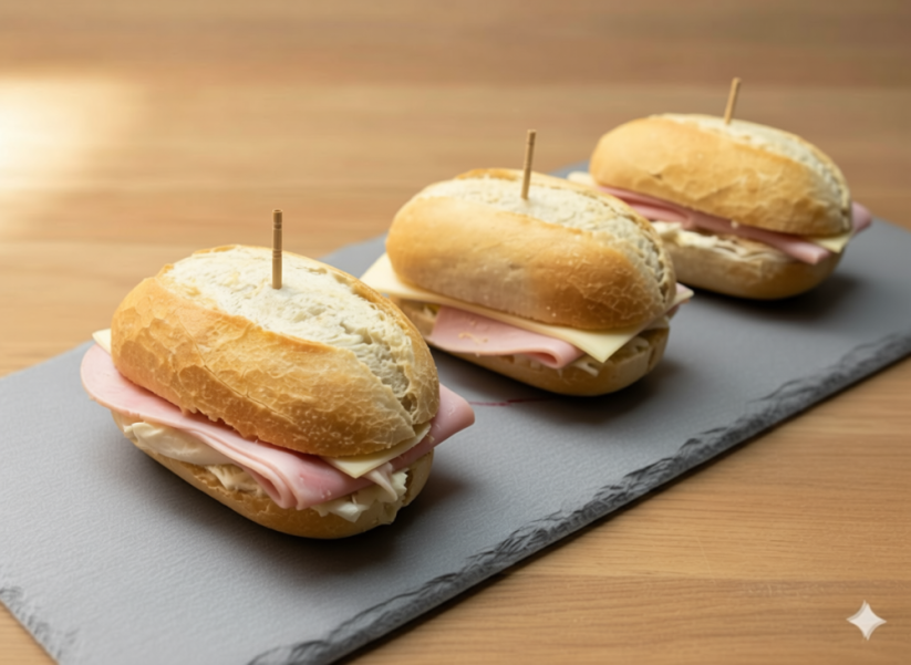 Mini bagetky šunka, sýr, okurek 900g (15 ks)