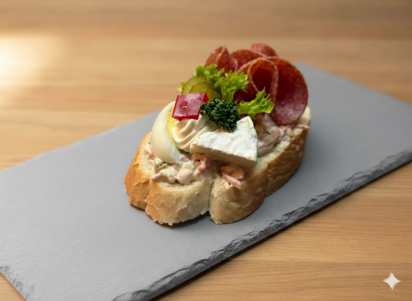 Pařížské chlebíčky salám, hermelín a vejce 1300g (10 ks)